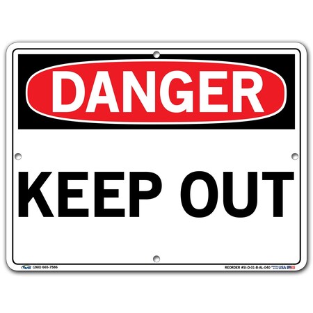 Vestil Aluminum Sign, 9-1/2" H, 12-1/2" W, Aluminum, Rectangle, English, SI-D-01-B-AL-040 SI-D-01-B-AL-040